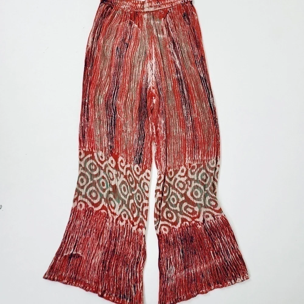 Rayon Abstract Lounge Pants High Rise Flare Bell Bottom Festival Comfy - Picture 11 of 11